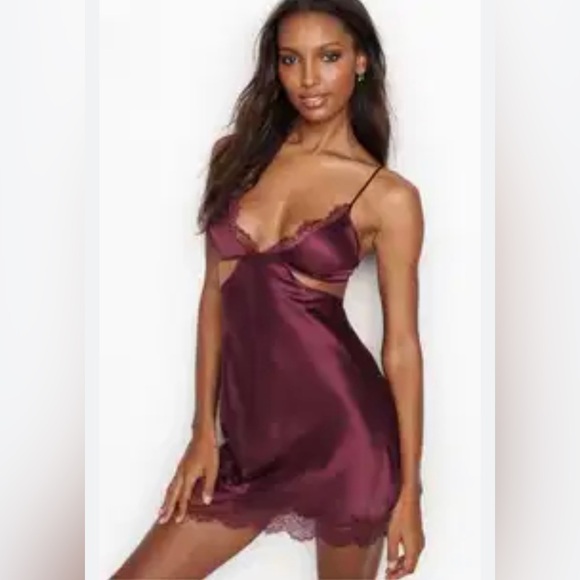 Victoria's Secret Other - Victoria's Secret Womens Magenta Purple Satin Lace Cutout Night Slip Size S